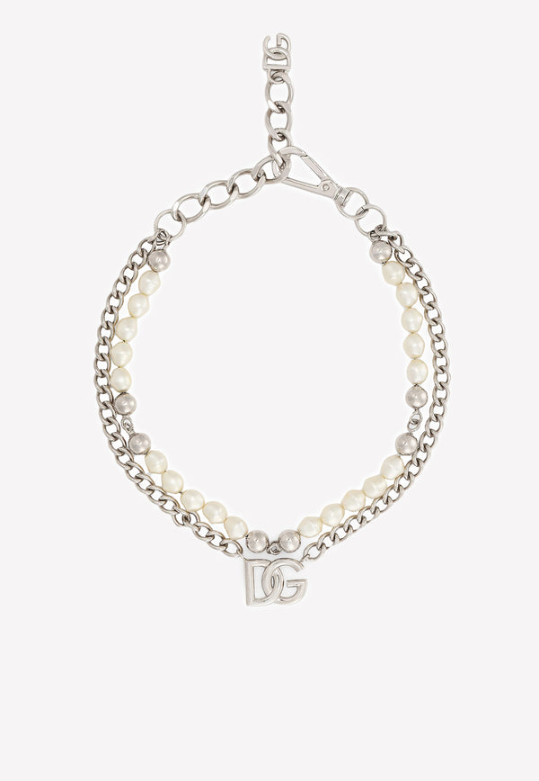 Dolce & Gabbana Pearl Embellished Chain Necklace Silver WNN8P3 W1111 87655