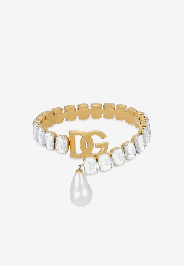 Dolce & Gabbana Crystal and Pearl DG Necklace Gold WNO8S1 W1111 ZOO00