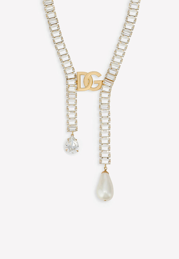 Dolce & Gabbana Crystal and Pearl DG Necklace Gold WNO8S3 W1111 ZOO00