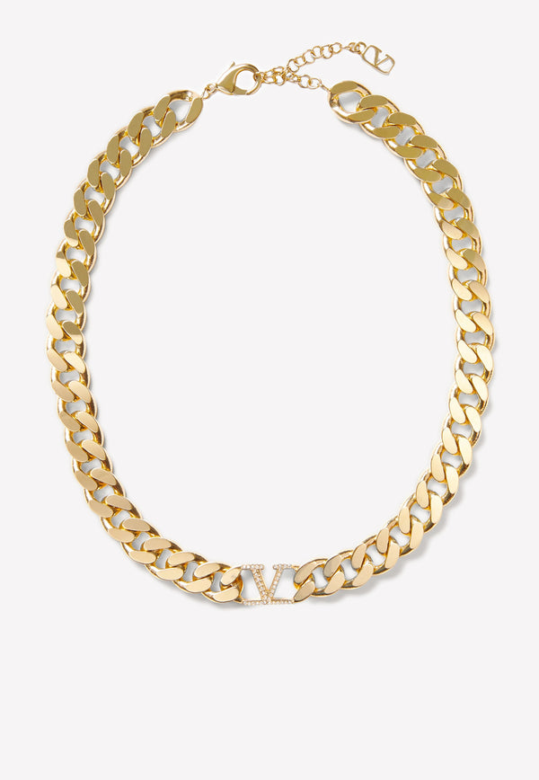 Valentino VLogo Metal Chain Necklace with Swarovski Crystals Gold XW2J0Q10KUA MH5