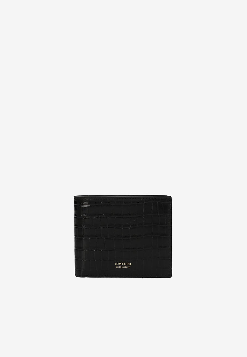 Tom Ford Logo Print Cardholder in Croc-Embossed Leather Black Y0228-LCL239G 1N001