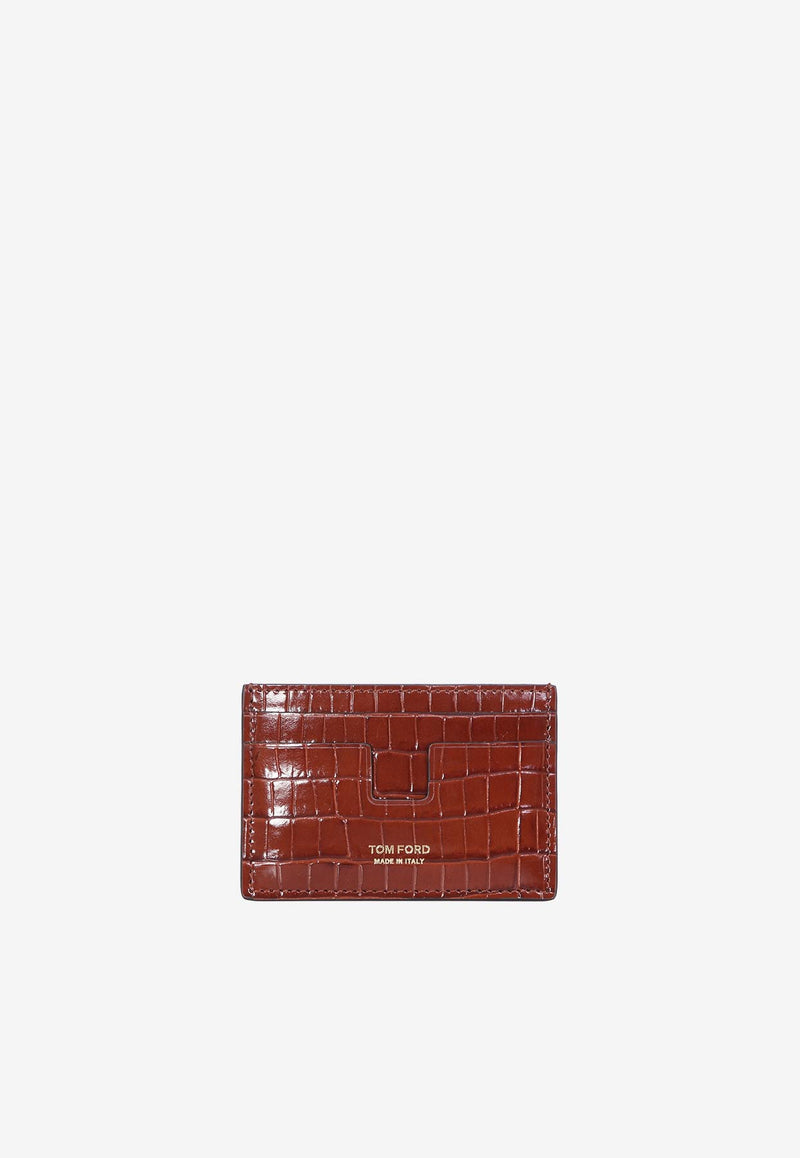 Tom Ford Logo-Print Cardholder in Croc-Embossed Leather Brown Y0232-LCL239G 1B017