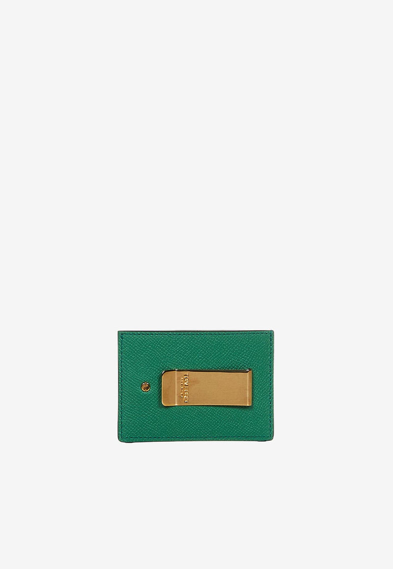 Tom Ford TF Cardholder in Grained Leather with Money Clip Green YM341-LCL081G 1E012
