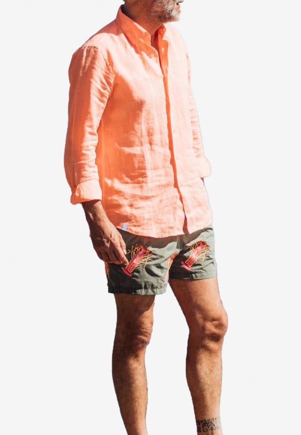 Les Canebiers All-Over Lobster Swim Shorts in Khaki Green All Over Lobster-Khaki