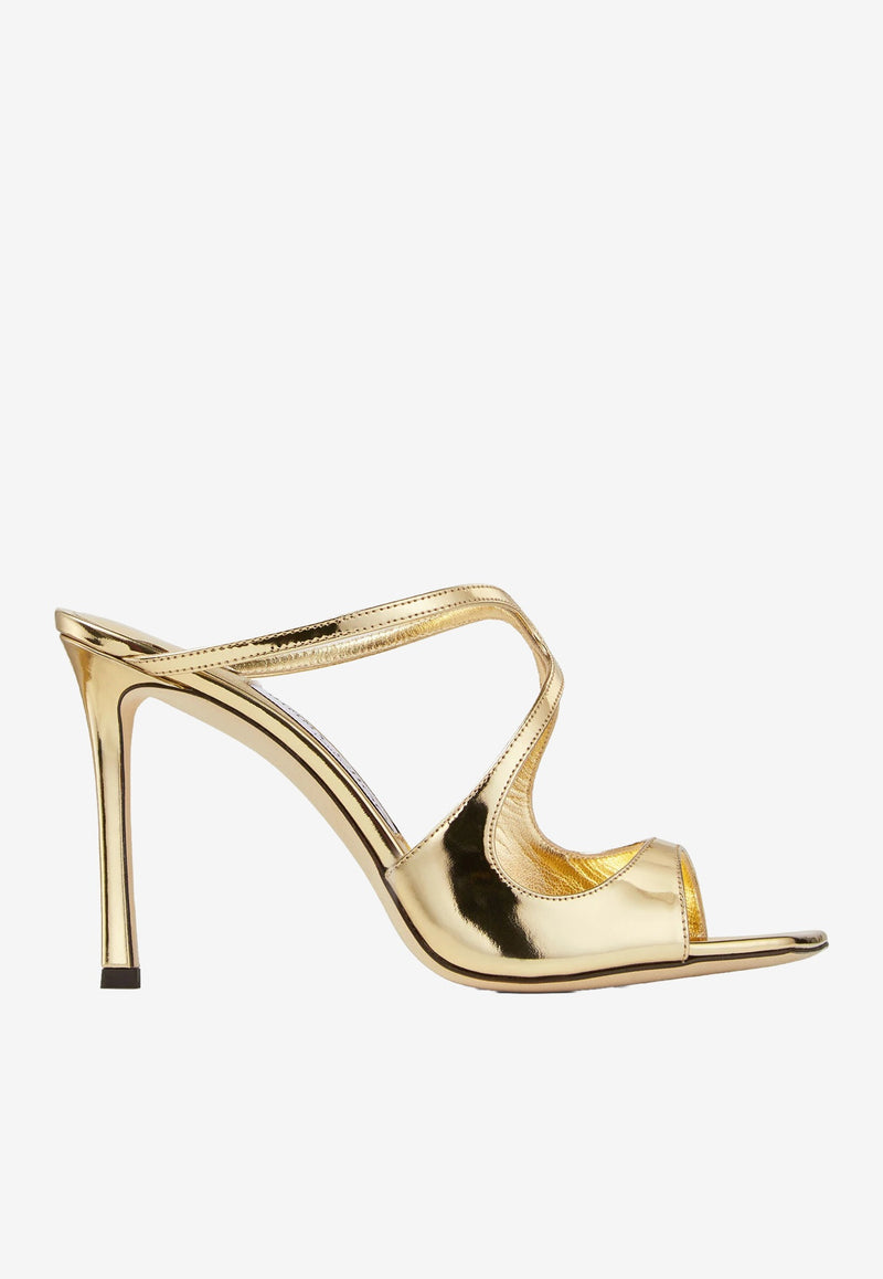 Jimmy Choo Anise 95 Metallic Leather Sandals QUI GOLD Gold