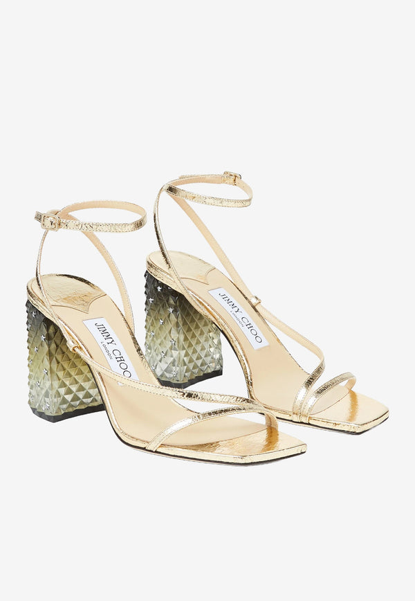 Jimmy Choo Art 85 Plexi Heel Sandals in Crackled Leather Gold ART 85 CTH GOLD