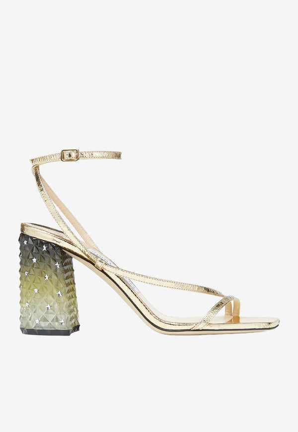 Jimmy Choo Art 85 Plexi Heel Sandals in Crackled Leather Gold ART 85 CTH GOLD