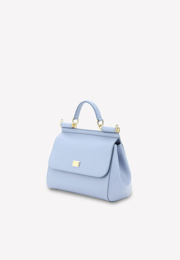 Dolce & Gabbana Medium Sicily Top Handle Bag in Dauphine Leather Light Blue BB6002 A1001 8H422