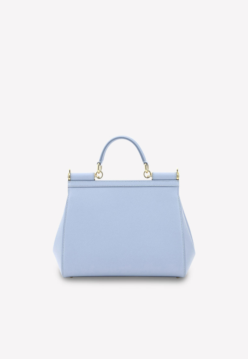 Dolce & Gabbana Medium Sicily Top Handle Bag in Dauphine Leather Light Blue BB6002 A1001 8H422