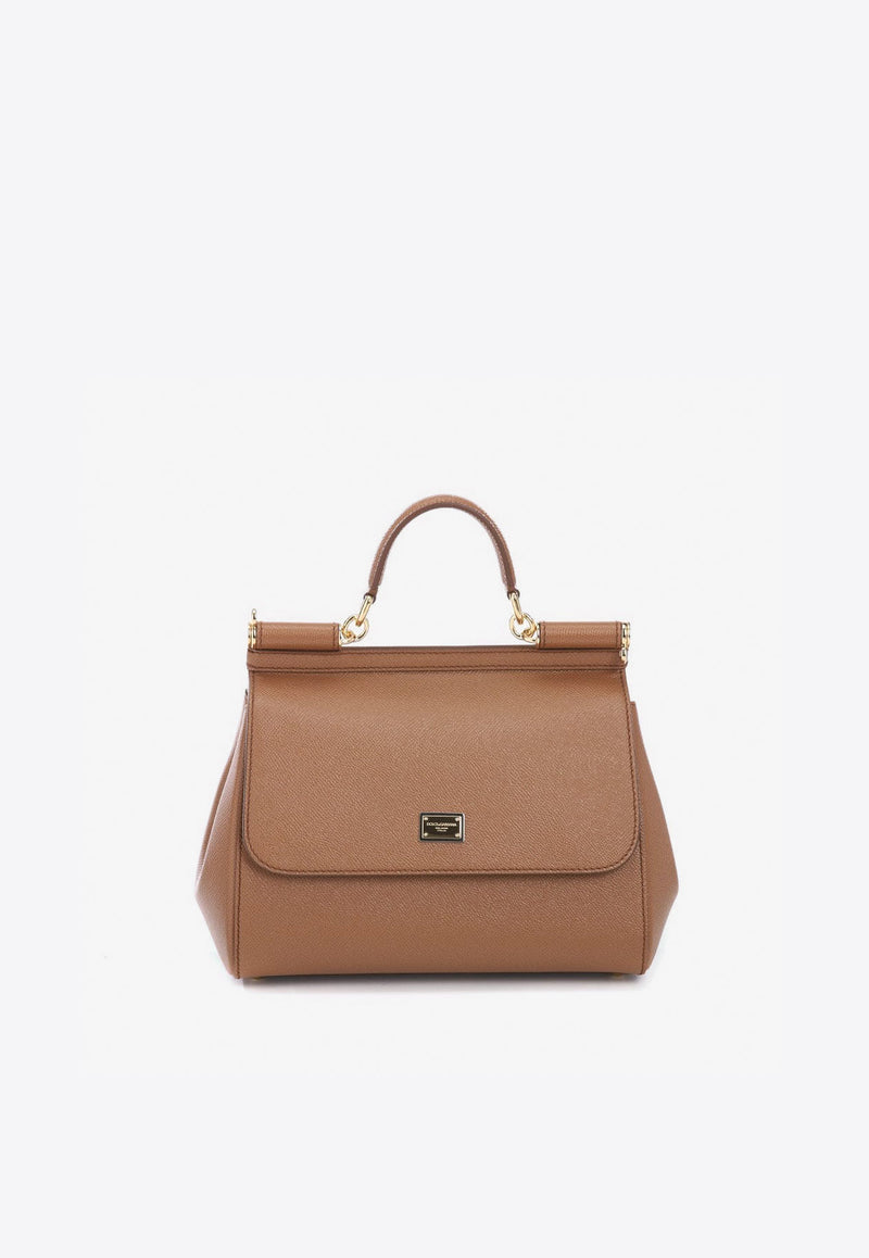 Sicily  Large Sicily Bag In Dauphine Calfskin Brown - Dolce