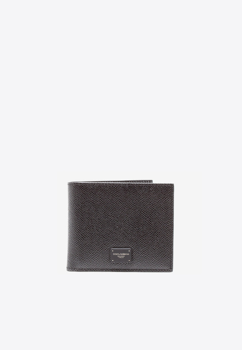 Dolce & Gabbana Black Logo Plaque Bi-Fold Wallet in Dauphine Leather BP1321 AZ602 80999