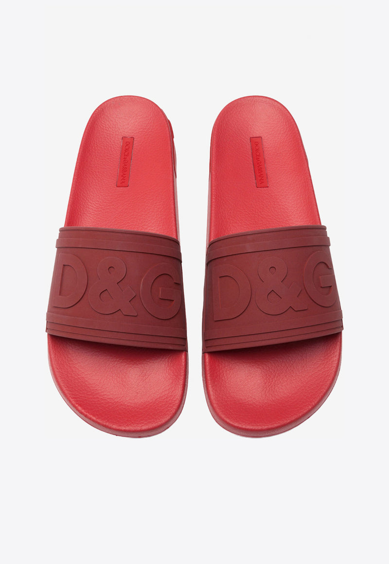 Dolce & Gabbana Red Beachwear Sliders with Embossed Logo Strap CS1786 AX389 89902