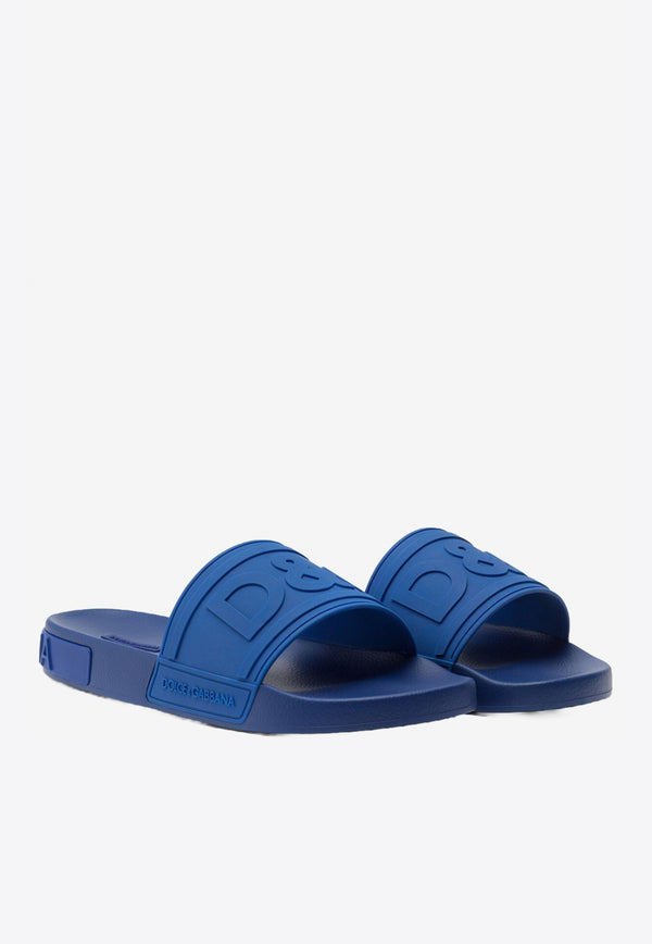 Dolce & Gabbana Blue Beachwear Sliders with Embossed Logo Strap CS1786 AX389 89903