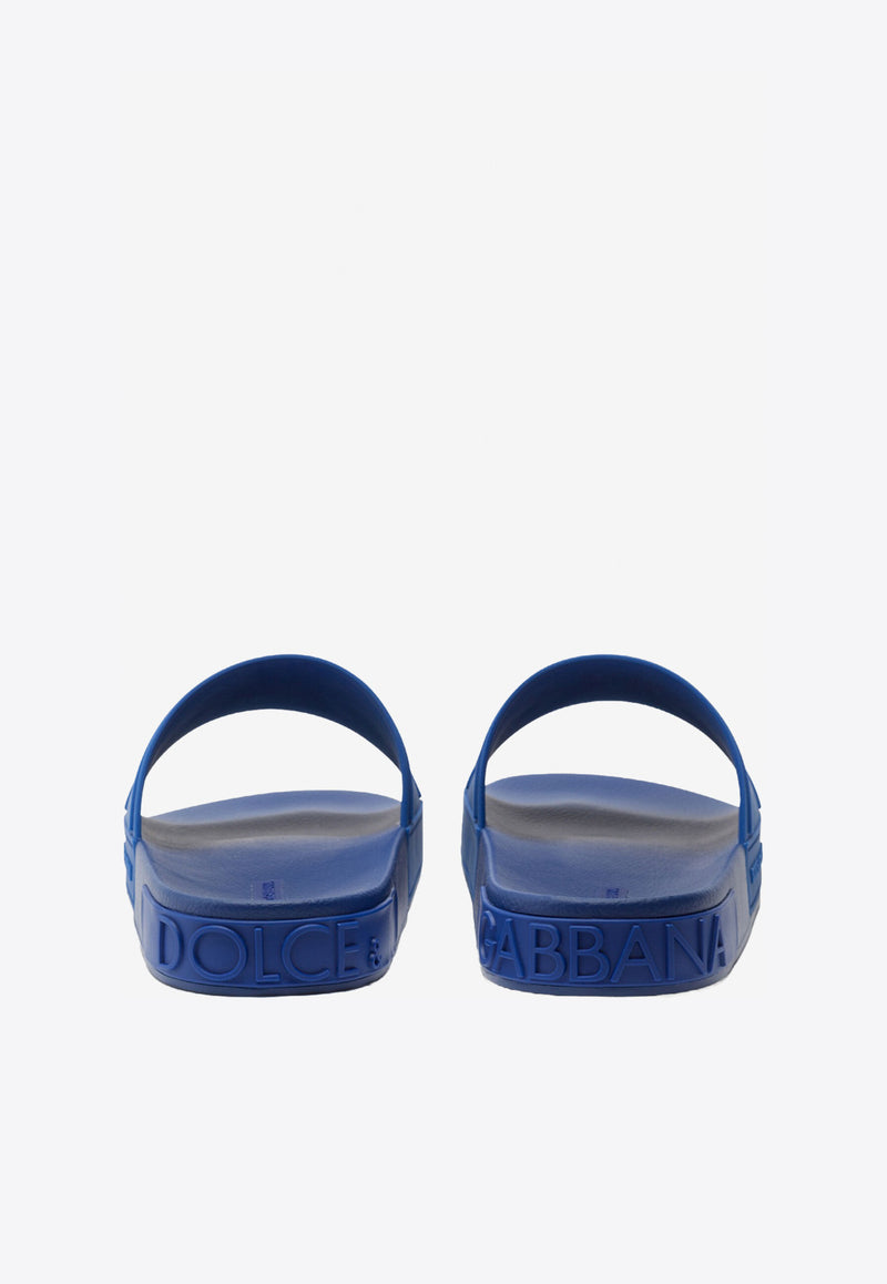 Dolce & Gabbana Blue Beachwear Sliders with Embossed Logo Strap CS1786 AX389 89903