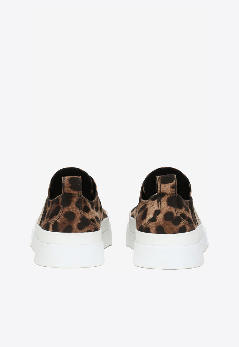 Dolce & Gabbana Brown Portofino Leopard Print Cotton Sneakers CS1888 AO743 HAALM