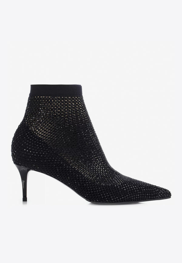 Le Silla Gilda 60 Crystal Studded Ankle Boots in Leather and Mesh Black 2118M060R8PPCAY 933