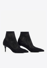 Le Silla Gilda 60 Crystal Studded Ankle Boots in Leather and Mesh Black 2118M060R8PPCAY 933