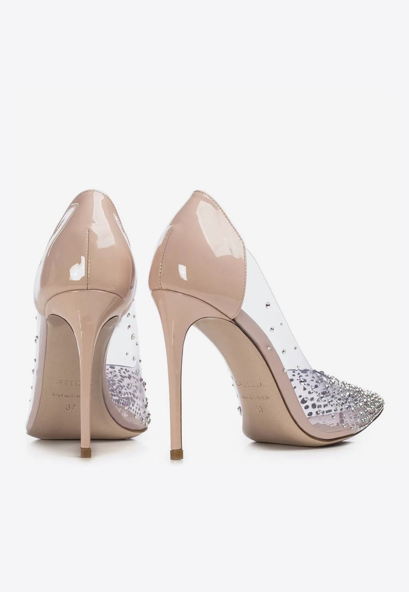 Le Silla Nicole 100 Crystal Embellished Patent Leather Pumps Nude 2017P090R1PPKAB 158