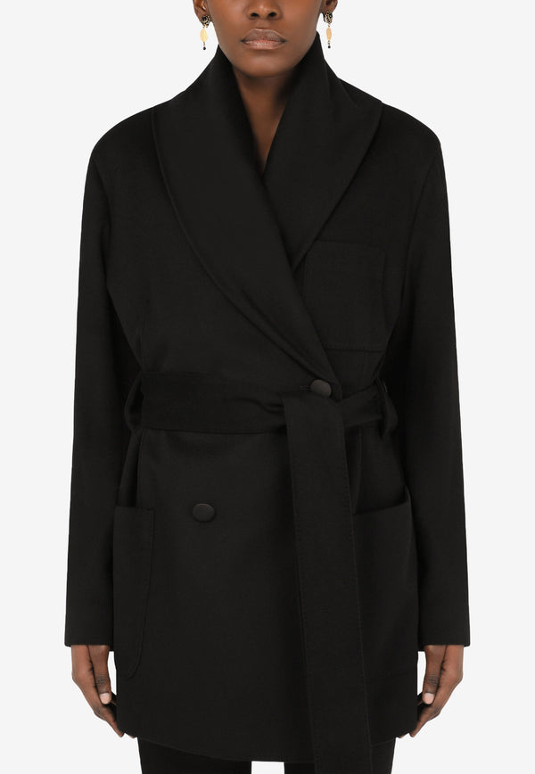 Dolce & Gabbana Black Shawl-Neck Cashmere Wrap Coat F0AI9T FU2AX N0000