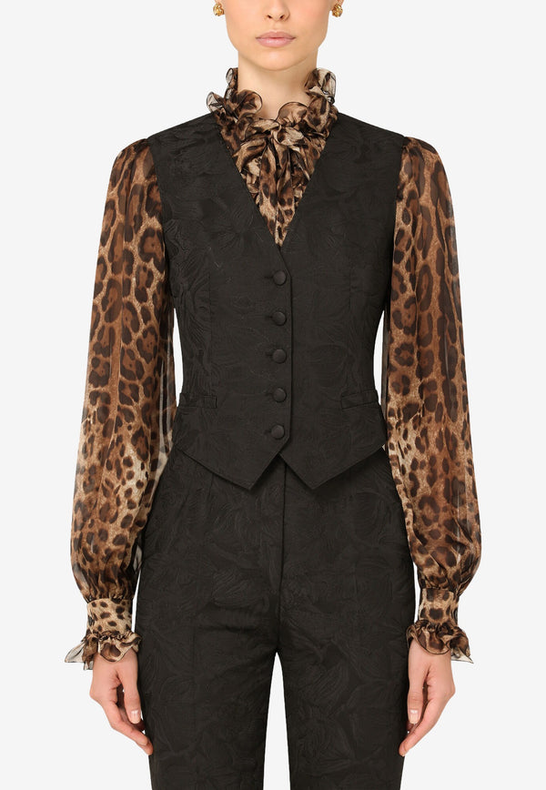 Dolce & Gabbana Black V-Neck Floral Jacquard Vest F79H5T HJMLM N0000