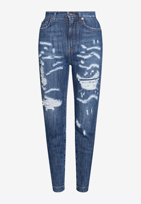 Dolce & Gabbana Blue Slim-Fit Distressed Jeans FTBXHD G900R S9000