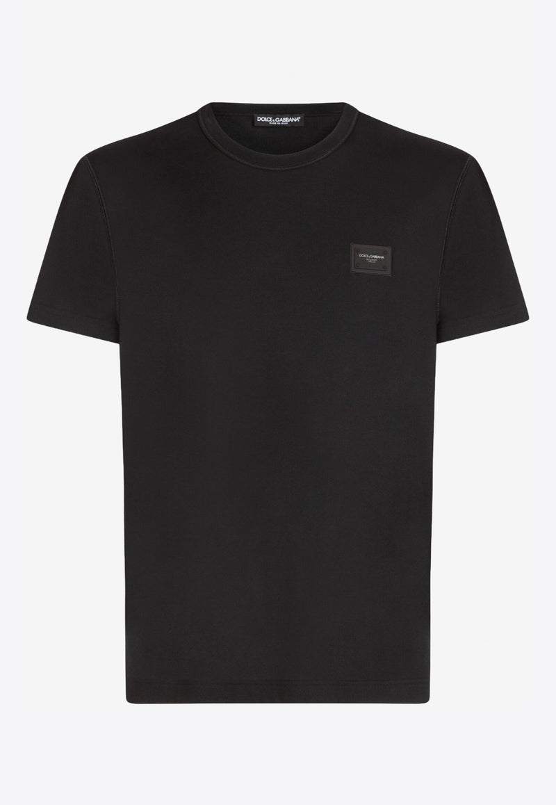 Dolce & Gabbana Black Logo Plate Crewneck T-shirt in Cotton G8KJ9T FU7EQ N0000