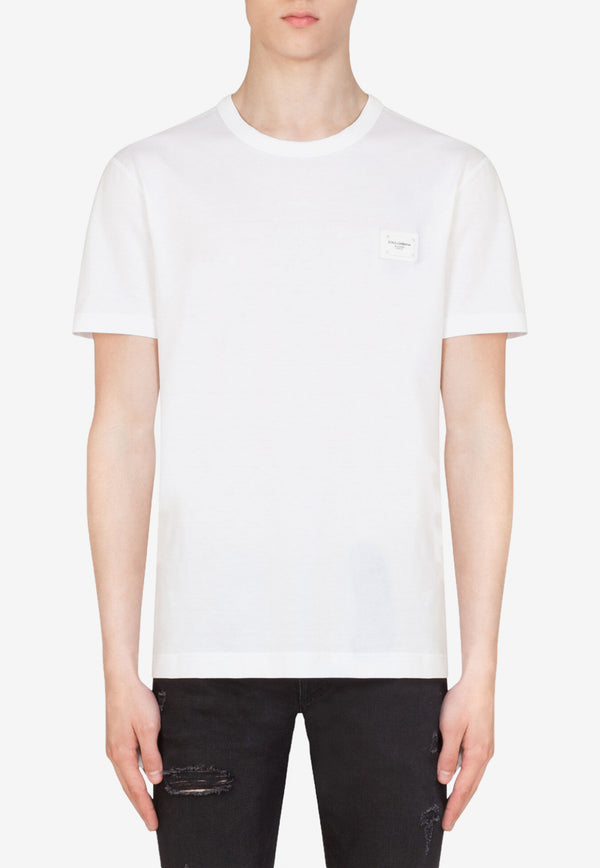 Dolce & Gabbana White Logo Plate Crewneck T-shirt in Cotton G8KJ9T FU7EQ W0800