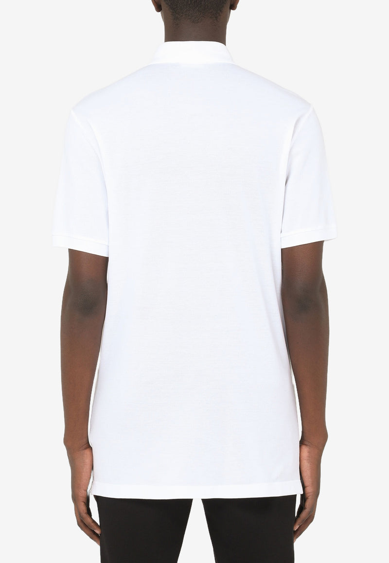 Dolce & Gabbana White Logo Plate Polo T-shirt in Cotton Piqué G8KK1T FU7EN W0800