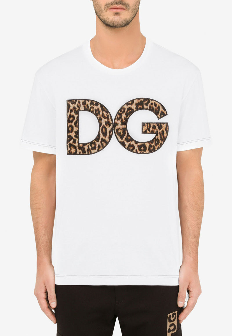 Dolce & Gabbana Leopard Print DG Patch Cotton T-shirt White G8NA7Z FU7EQ W0800