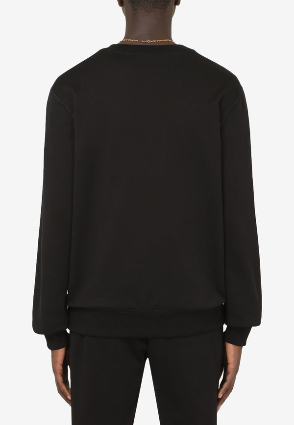Dolce & Gabbana Rubberized Logo Plate Cotton Pullover Sweatshirt Black G9PD3T FU7DU N0000