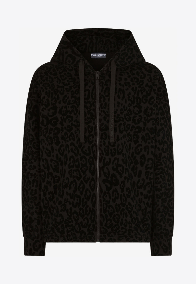 Dolce & Gabbana Leopard Print Cotton Hooded Sweatshirt Black G9VG3Z G7YTH N0000