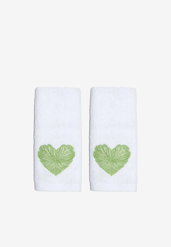 Stitch Jo Heart Leaf Face Towels - Set of 2 White