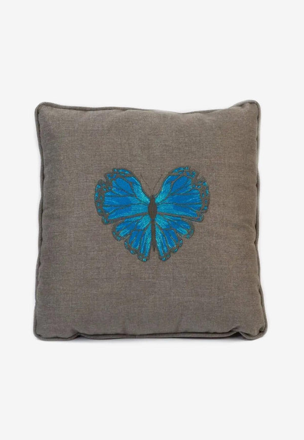 Stitch Jo Butterfly Embroidered Cushion Gray