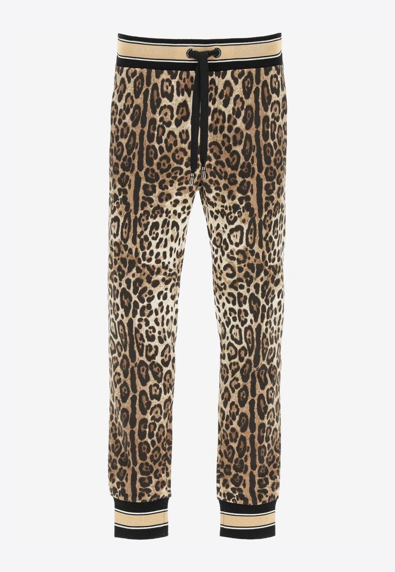 Dolce & Gabbana Leopard Print Cotton Track Pants Brown GWJNAT HS7EF HA93M