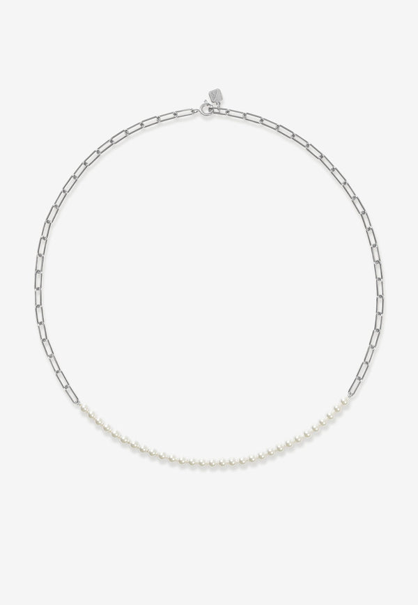 Adornmonde Harper Pearl Chain Necklace Silver ADM158SS