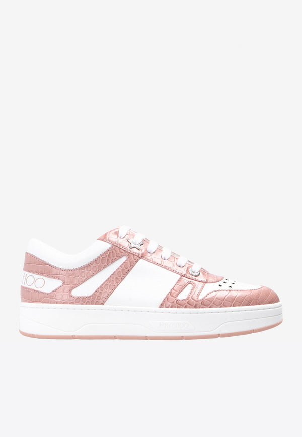 Jimmy Choo Hawaii/F Croc-Effect Sneakers in Leather Pink HAWAII/F OXA V BLOSSOM/WHITE