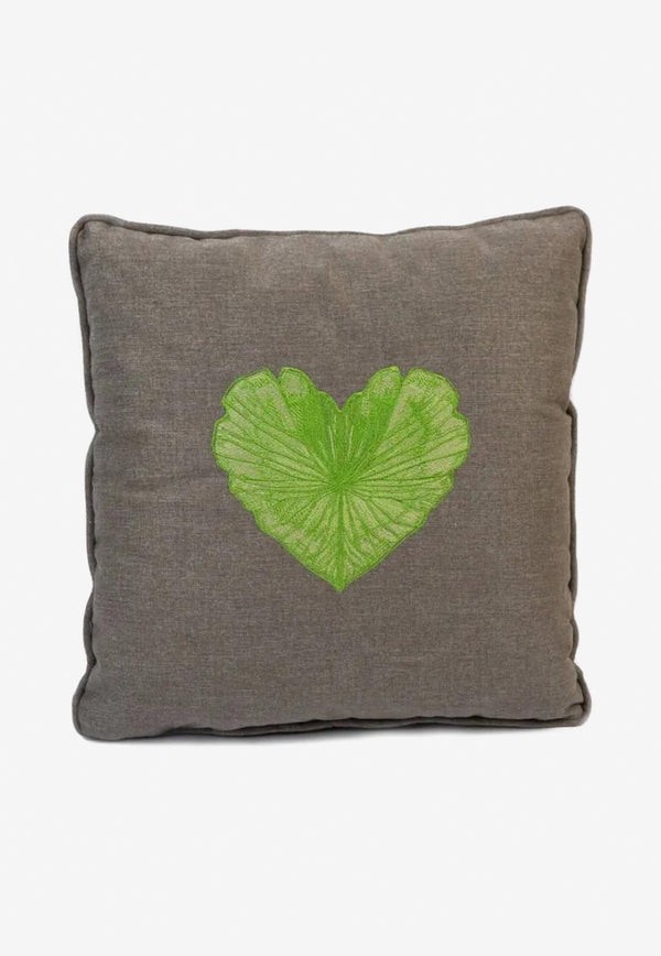 Stitch Jo Heart Leaf Cushion Gray