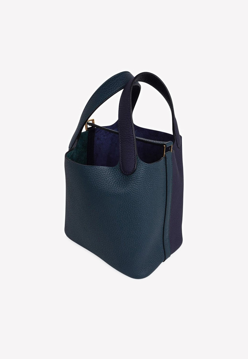 Hermès Picotin Lock 18 Tote in Vert Cypress, Blue Nuit and Black Clemence with Gold Hardware Vert Cypress / Blue Nuit / Black HPL18TVCBNBCGH