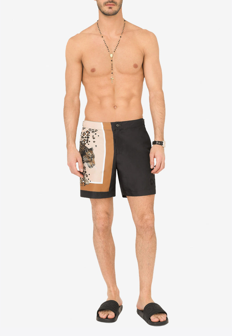 Dolce & Gabbana Leopard Print Nylon Swim Shorts Black M4A59T FHMF5 HK2XU