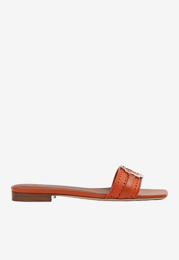 Malone Souliers Orange Gena Flat Sandals in Grained Nappa Leather GENA 10-3 ORANGE