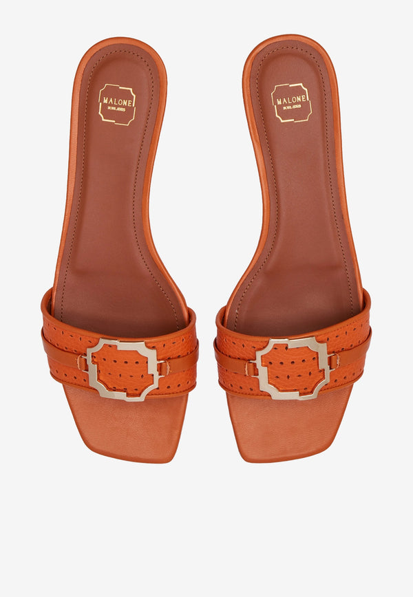 Malone Souliers Orange Gena Flat Sandals in Grained Nappa Leather GENA 10-3 ORANGE