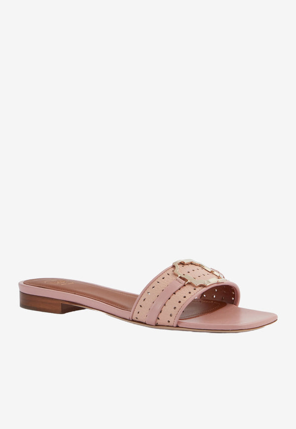 Malone Souliers Pink Gena Flat Sandals in Grained Nappa Leather GENA 10-4 ROSE