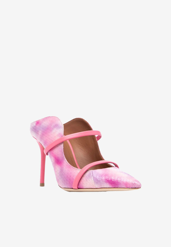 Malone Souliers Pink Maureen 85 Mules in Elaphe Leather MAUREEN 85-56 PINK/CORAL