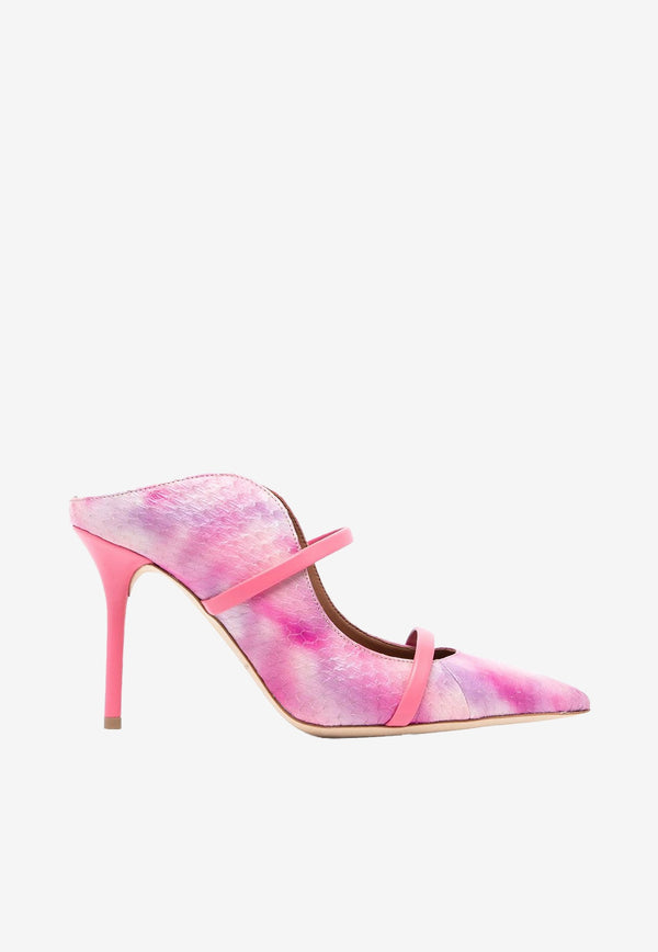 Malone Souliers Pink Maureen 85 Mules in Elaphe Leather MAUREEN 85-56 PINK/CORAL