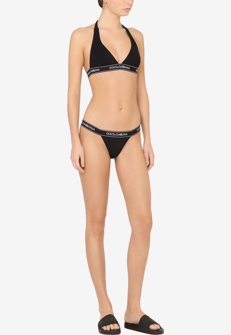 Dolce & Gabbana Black Logo Halterneck Bikini Set in Technical Fabric O8A85J FUGA2 N0000
