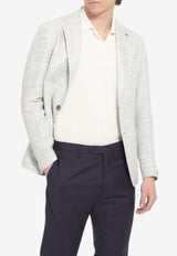 Single-Breasted Blazer in Silk and Linen Blend