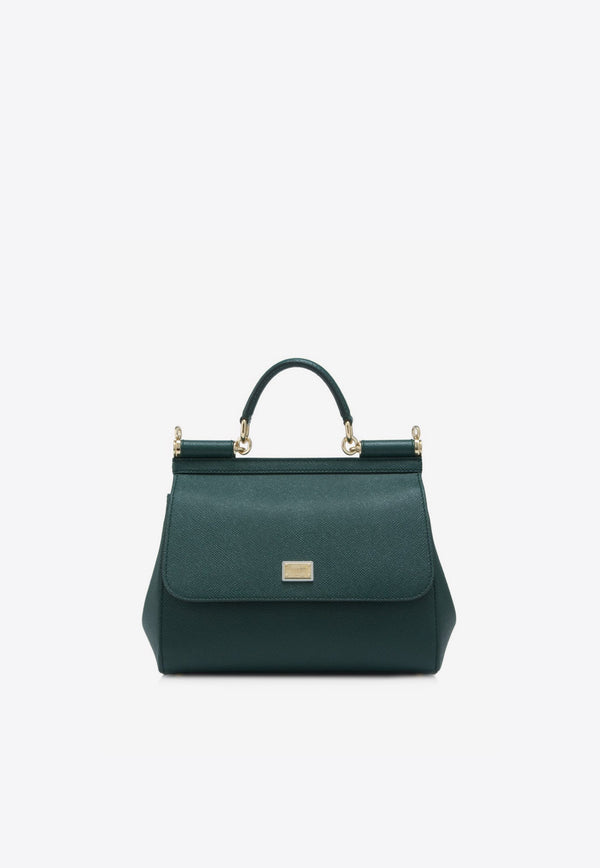 Dolce & Gabbana Medium Sicily Top Handle Bag in Dauphine Leather Dark Green BB6002 A1001 87399