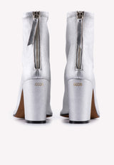 Metallic Leather Pointed Ankle Boots