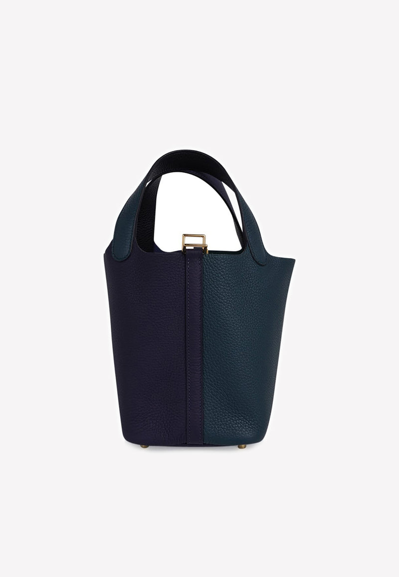 Picotin Lock 18 Tote in Vert Cypress, Blue Nuit and Black Clemence