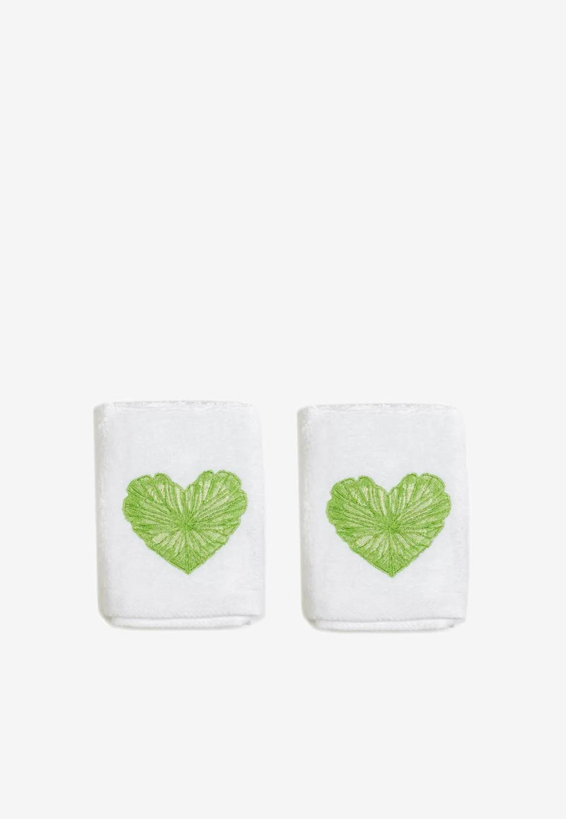 Stitch Jo Heart Leaf Hand Towels - Set of 2 White